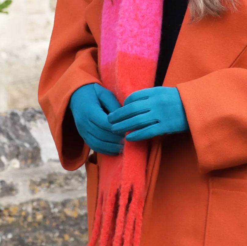 Blue faux suede with button detail gloves