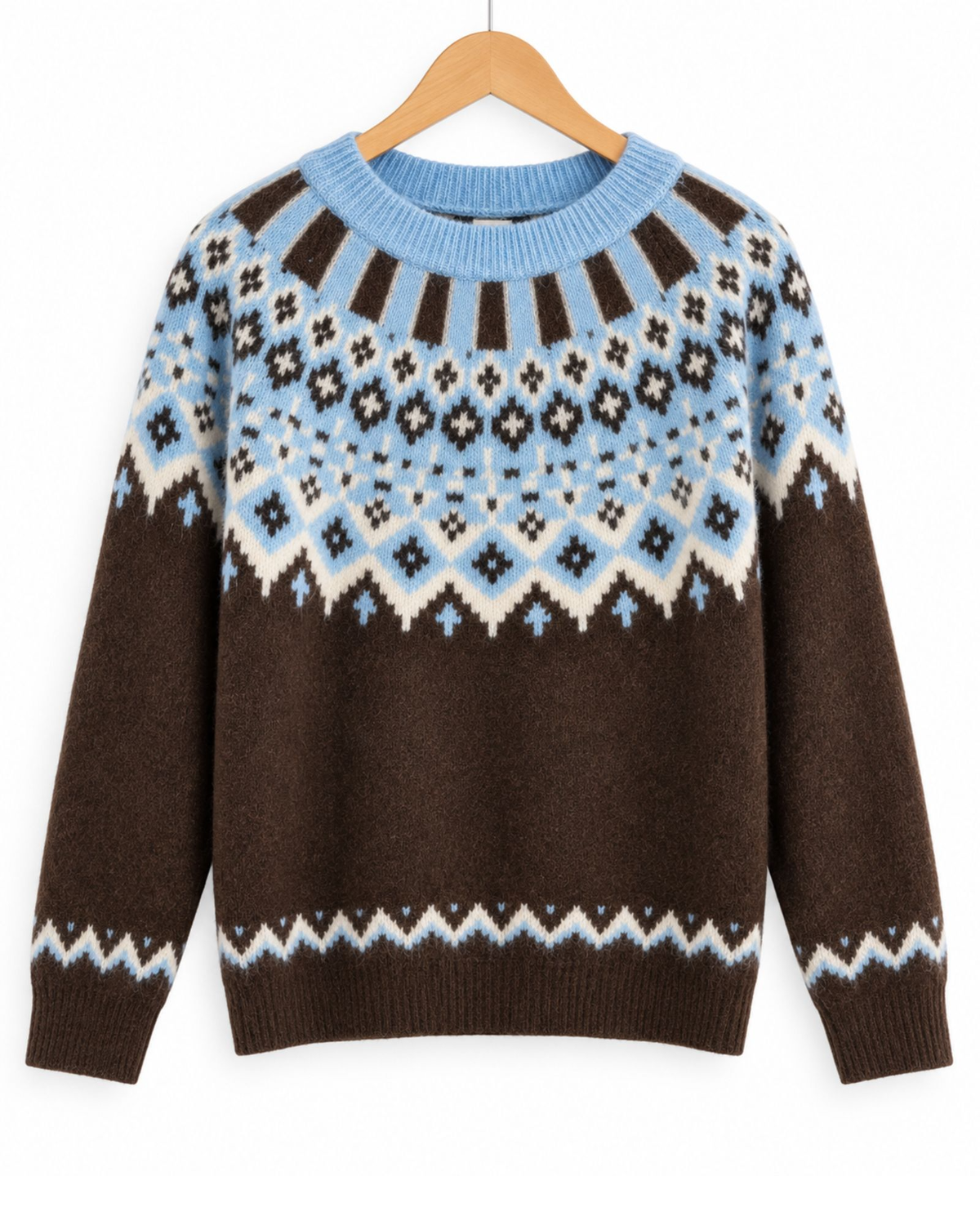 Soft Nordic Knit Jumper – Chocolate & Blue