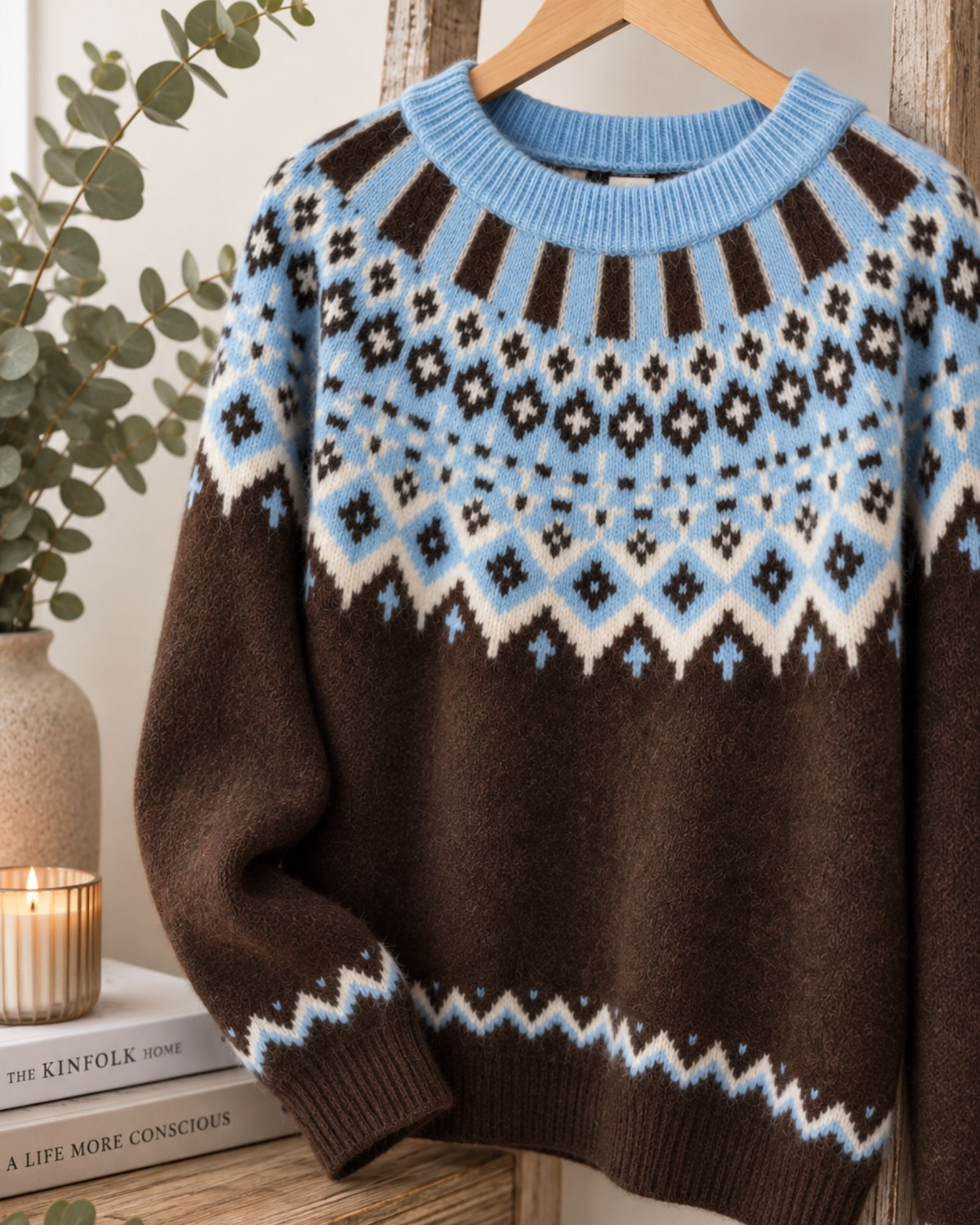 Soft Nordic Knit Jumper – Chocolate & Blue