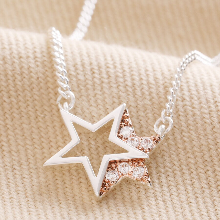 Celestial Crystal Double Star Pendant Necklace