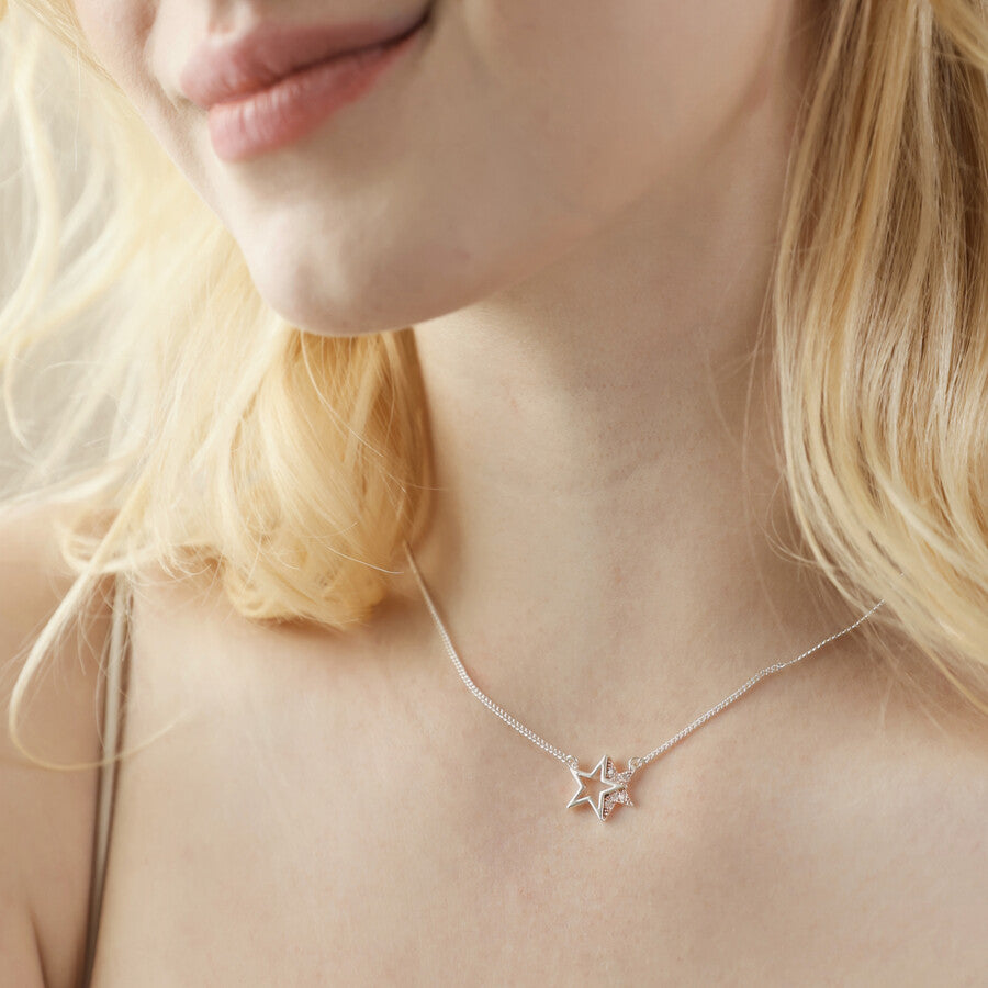 Celestial Crystal Double Star Pendant Necklace