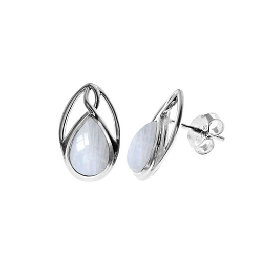 Silver Celtic Style Rainbow Moonstone Teardrop Studs