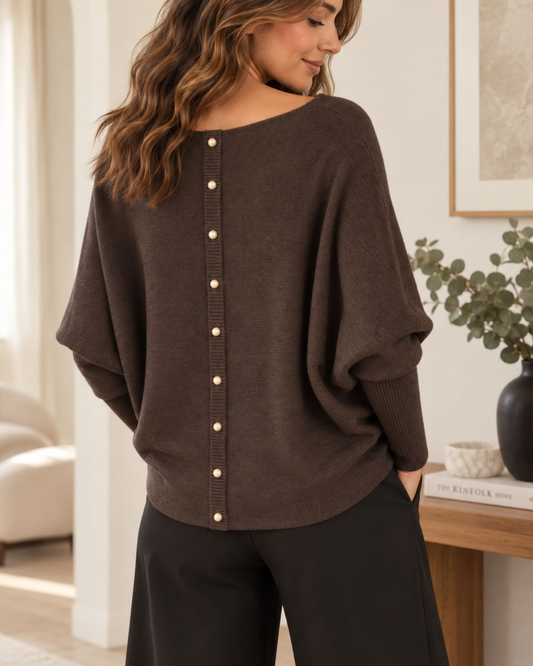 Pearl Back Batwing Knit – Chocolate