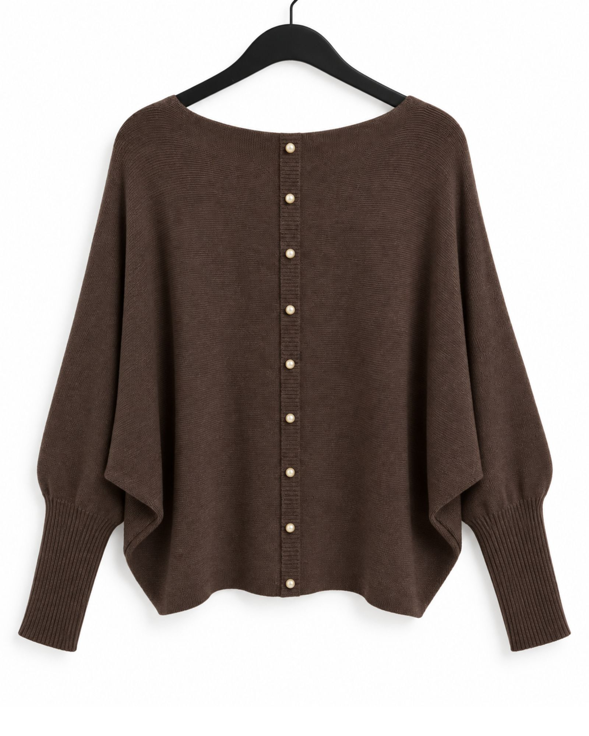 Pearl Back Batwing Knit – Chocolate