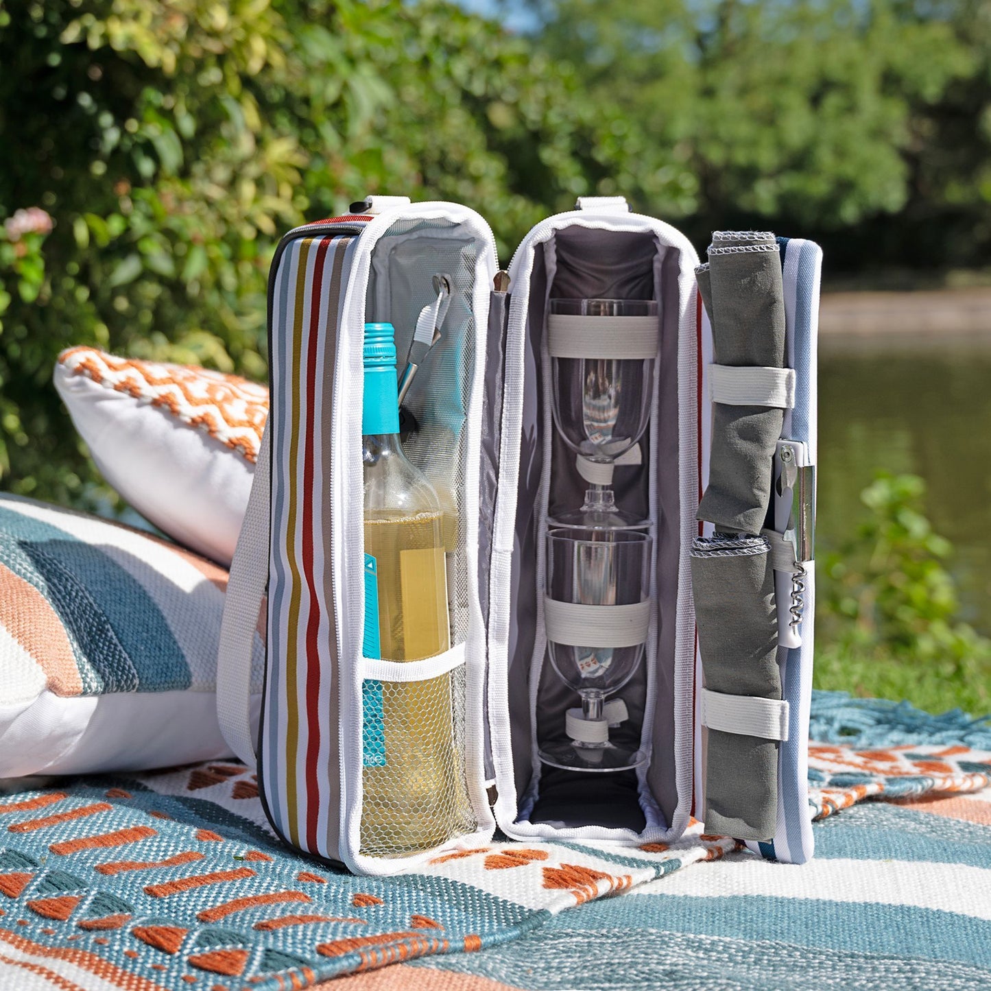 Country Living 2-Person Wine Bag – Striped Picnic Carrier Set