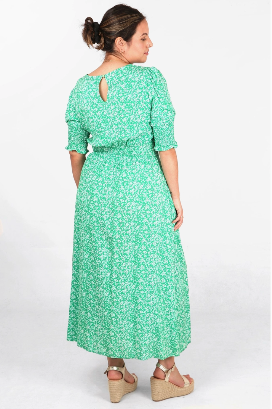 Ditsy Floral Print Midaxi Tea Dress | Green