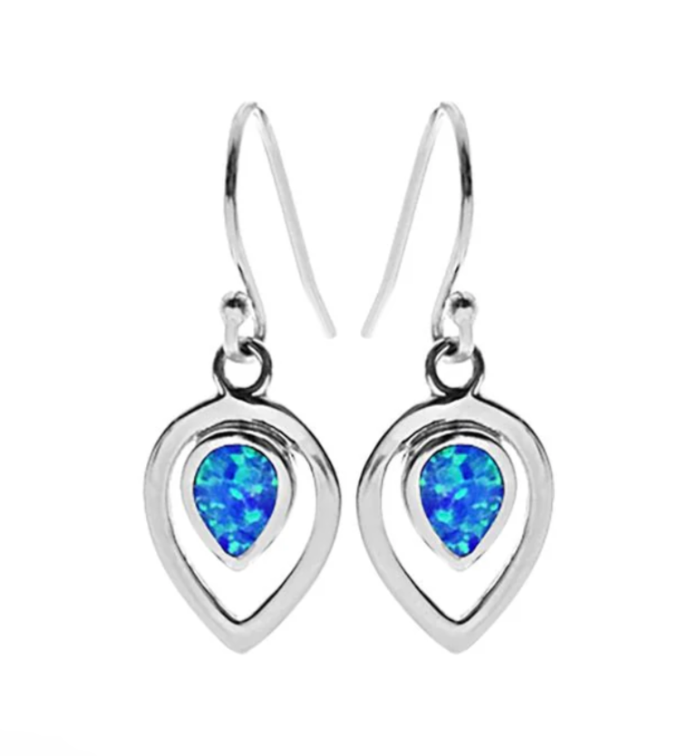 Teardrop Framed Blue Opalique Earrings