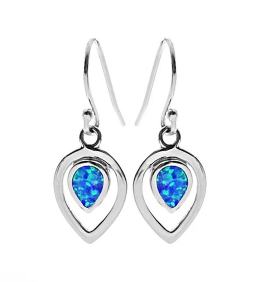 Teardrop Framed Blue Opalique Earrings