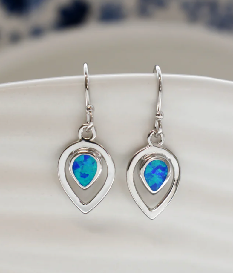 Teardrop Framed Blue Opalique Earrings