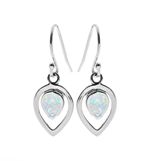 Teardrop Framed White Opalique Earrings