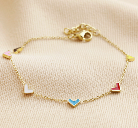 Rainbow Enamel Heart Charm Bracelet
