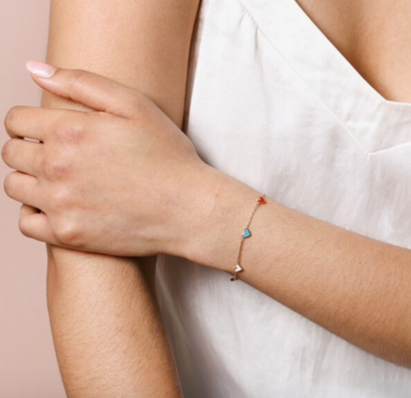 Rainbow Enamel Heart Charm Bracelet