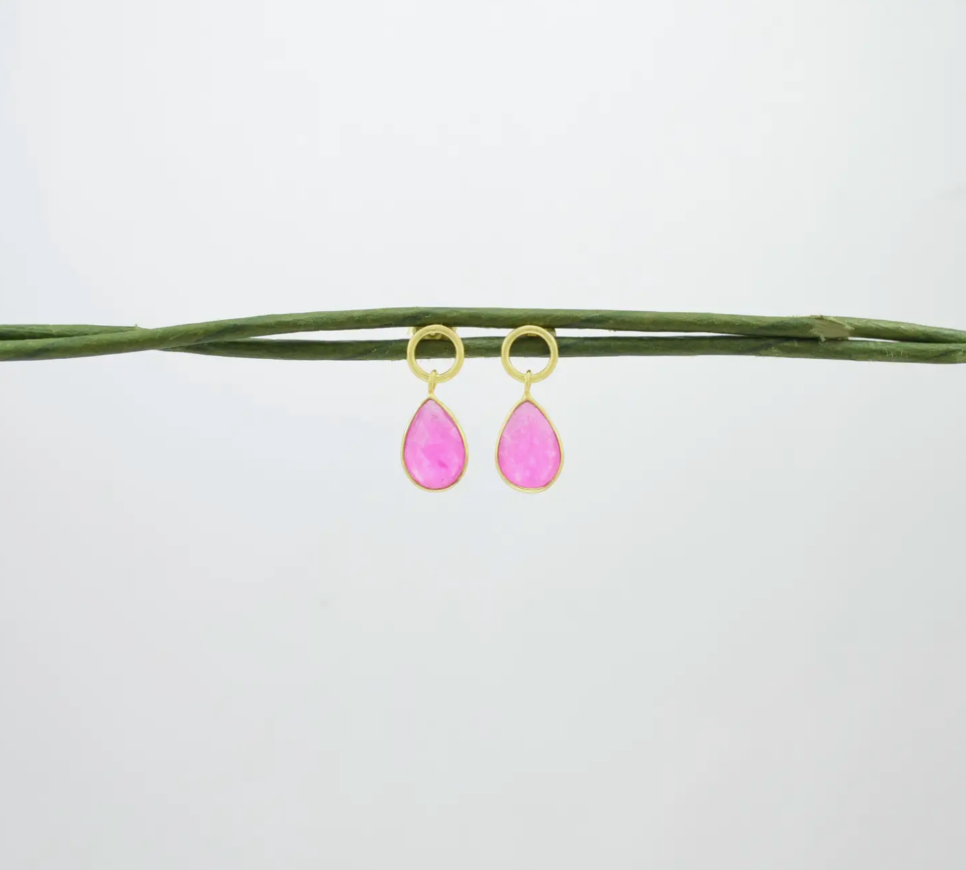 Circle Post & Pink Fuchsia Jade Teardrop Earrings