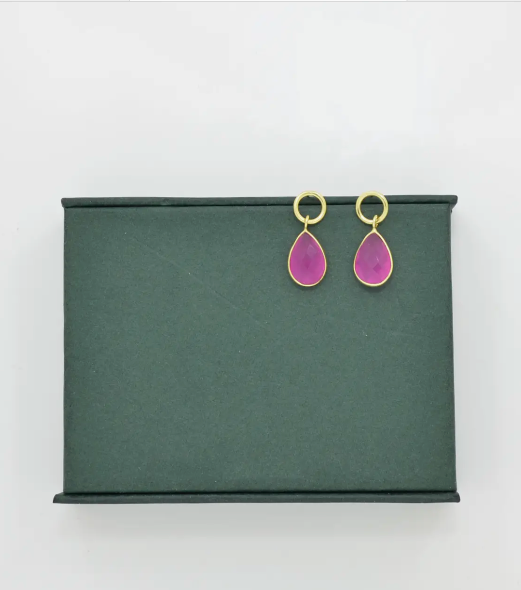 Circle Post & Pink Fuchsia Jade Teardrop Earrings