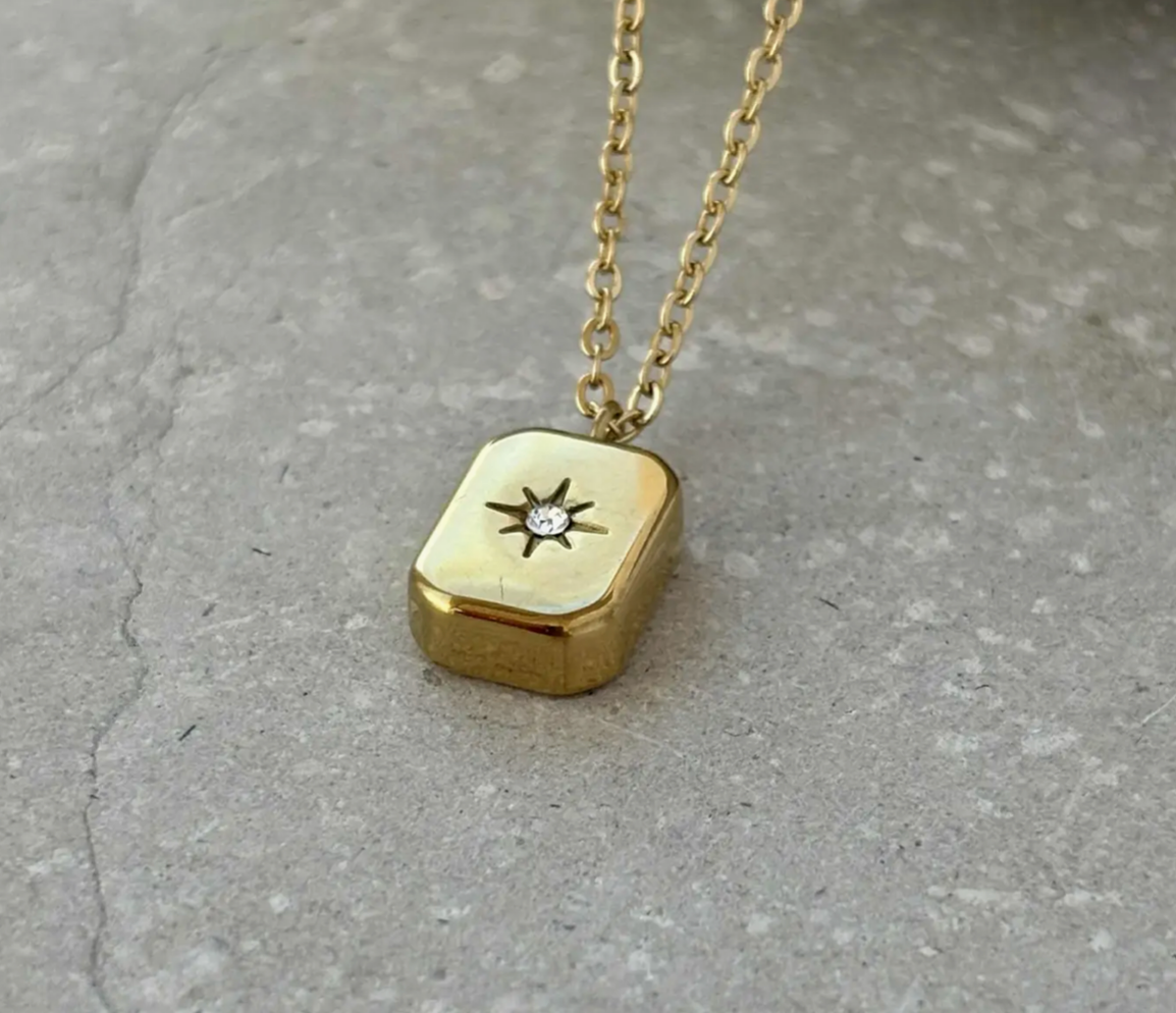 Gold Tone Starburst Necklace | Waterproof Stainless Steel Jewellery