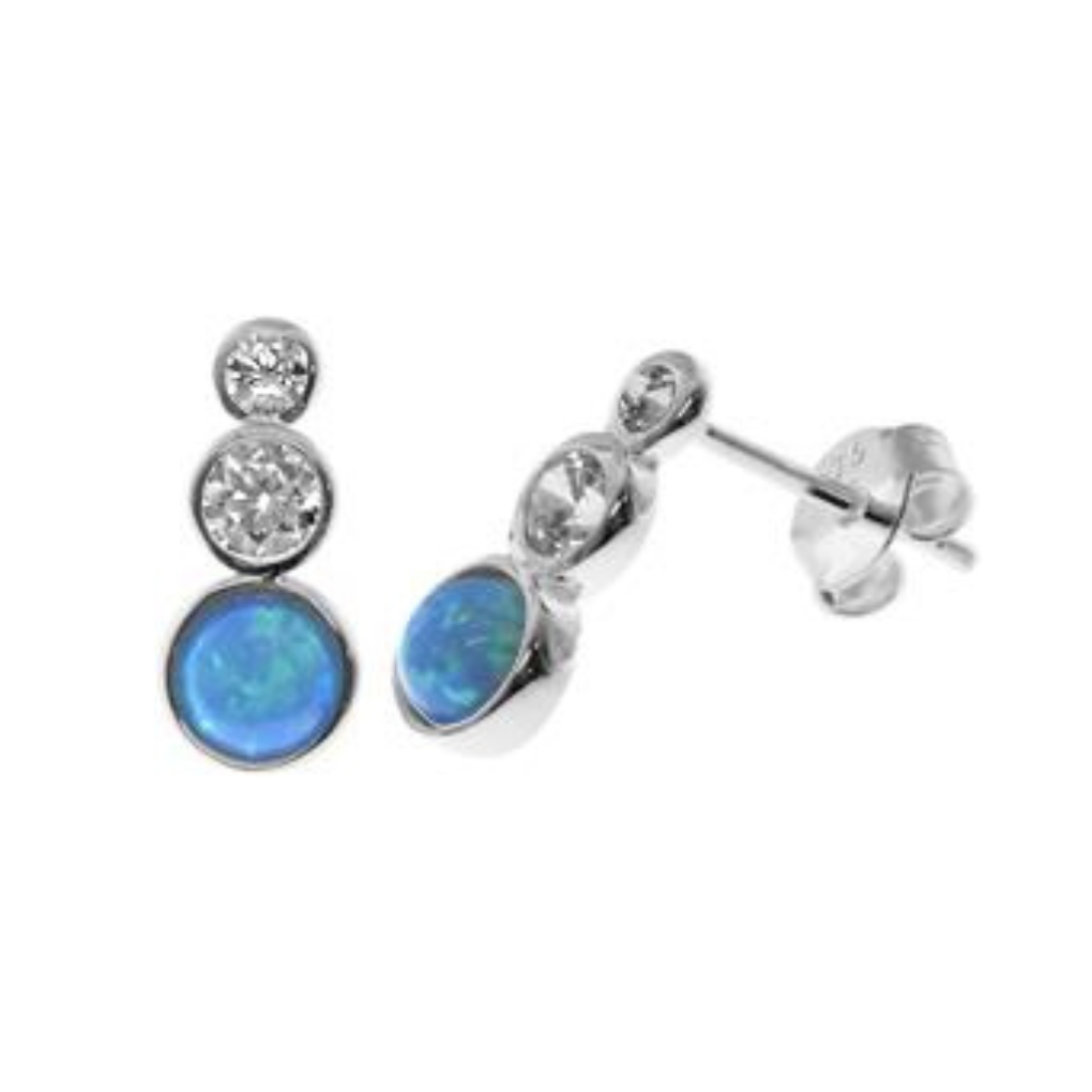 Graduated Blue Opalique & Cubic Zironia Earrings