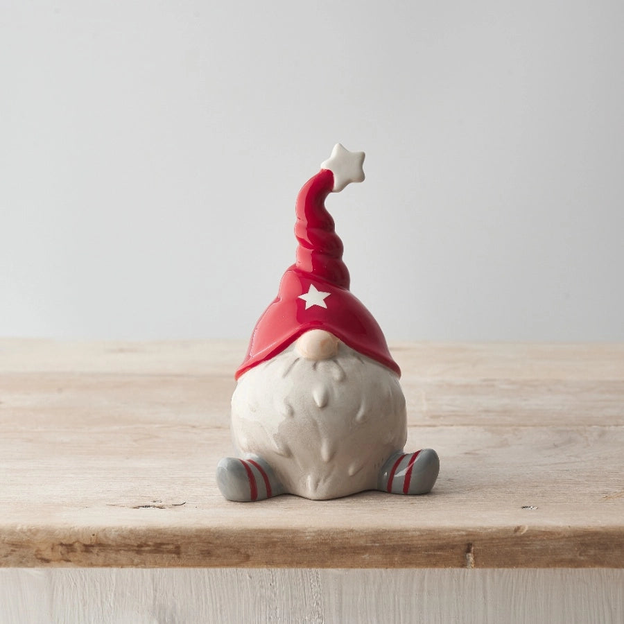 Grey & Red Gonk Ceramic Christmas Ornament