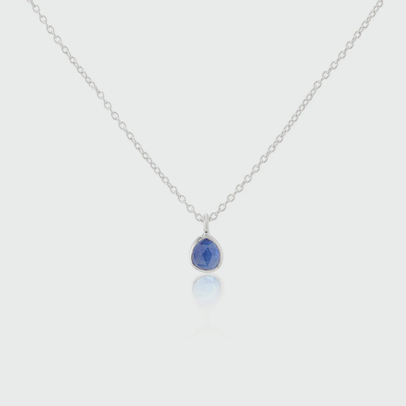 Delicate Blue Sapphire Pendant on Sterling Silver Chain