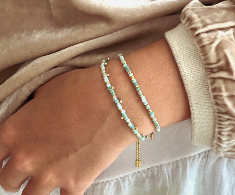 Harmony Amazonite Gold Beaded Slider Bracelet | Boho Betty