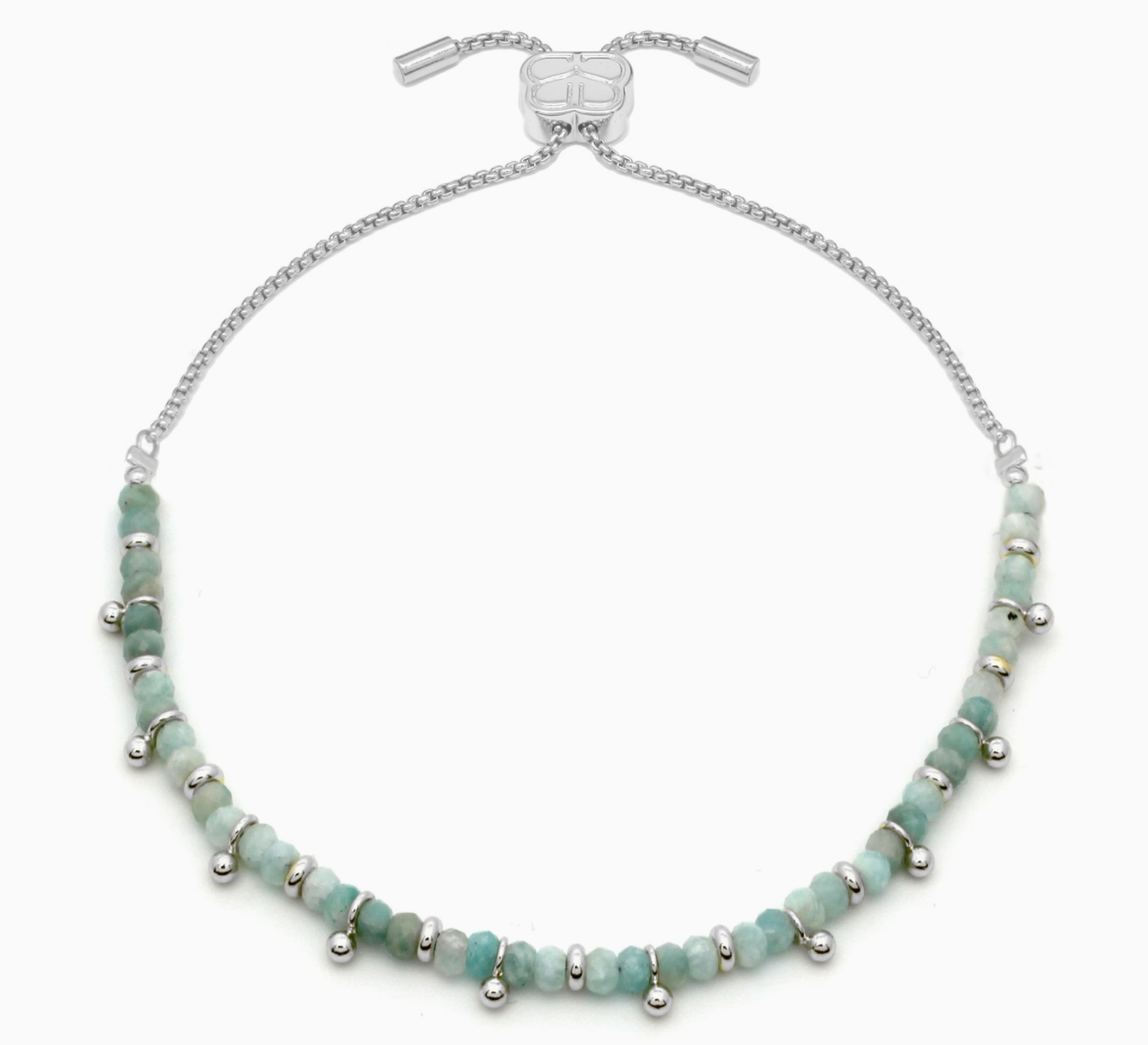 Harmony Amazonite Silver Beaded Slider Bracelet | Boho Betty