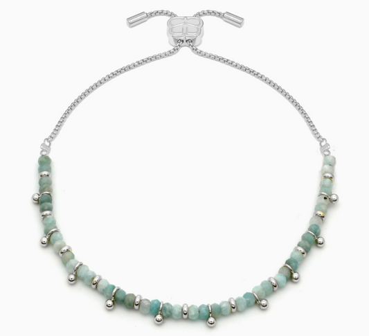 Harmony Amazonite Silver Beaded Slider Bracelet | Boho Betty