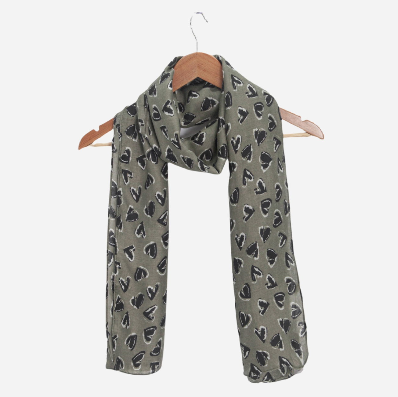 Kara Khaki Heart Print Scarf
