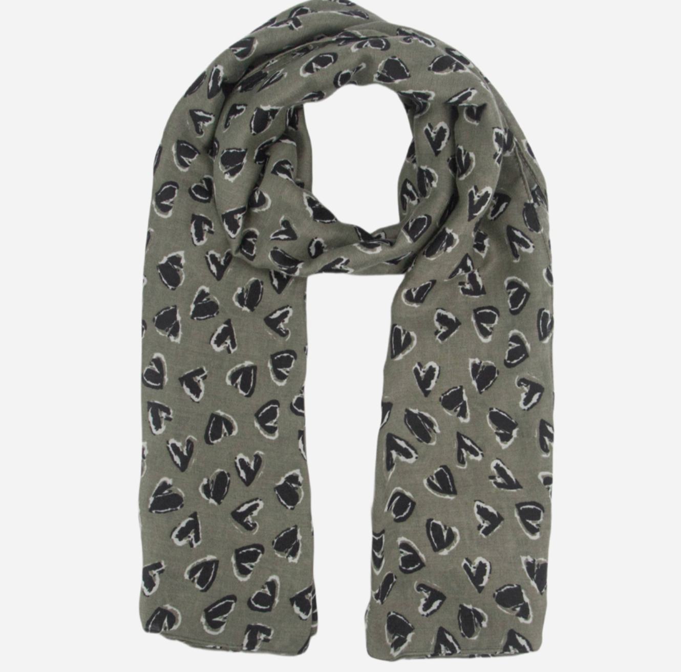 Kara Khaki Heart Print Scarf