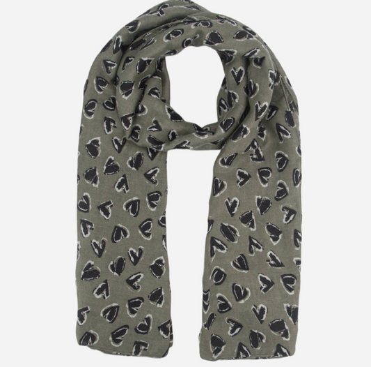 Kara Khaki Heart Print Scarf