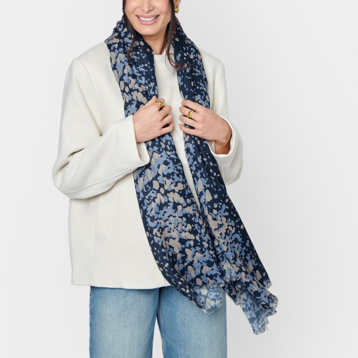 Katie Loxton Scarf |  Scattered Dot Print | Black Taupe & Navy