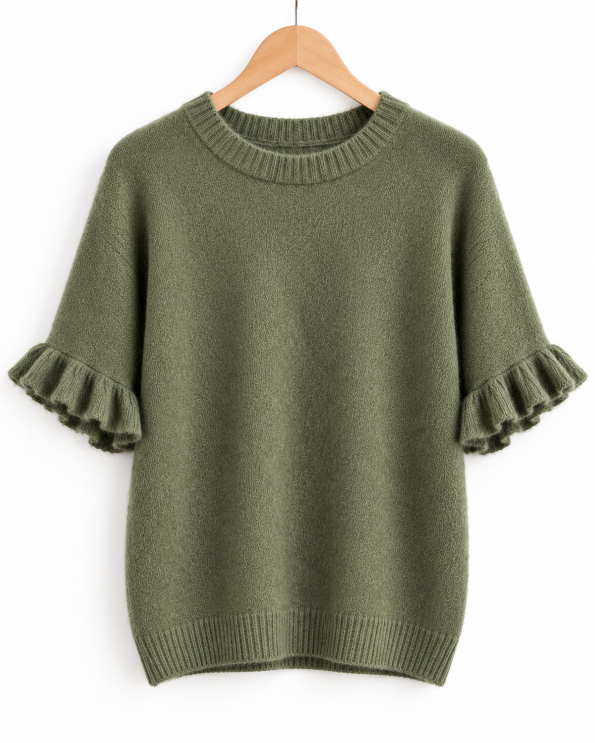 Alpaca Blend Frill Sleeve Knit – Khaki