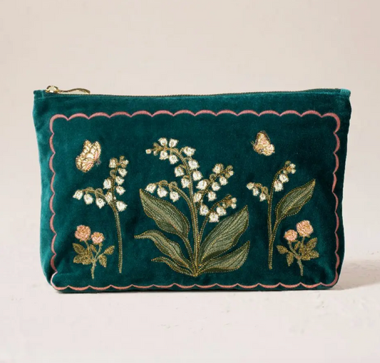 Elizabeth Scarlett Lily of the Valley Everyday Pouch | Velvet Cosmetic & Travel Pouch