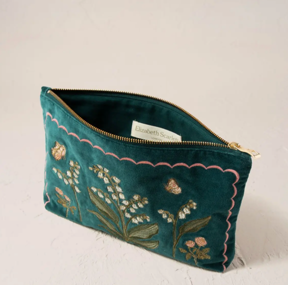Elizabeth Scarlett Lily of the Valley Everyday Pouch | Velvet Cosmetic & Travel Pouch