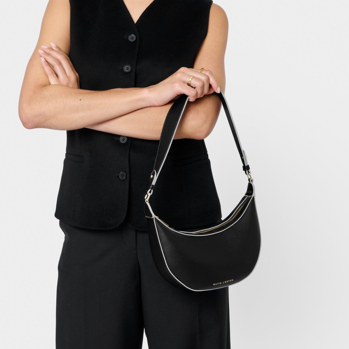 Katie Loxton | Marni Small Shoulder Bag | Black with Contrast Trim