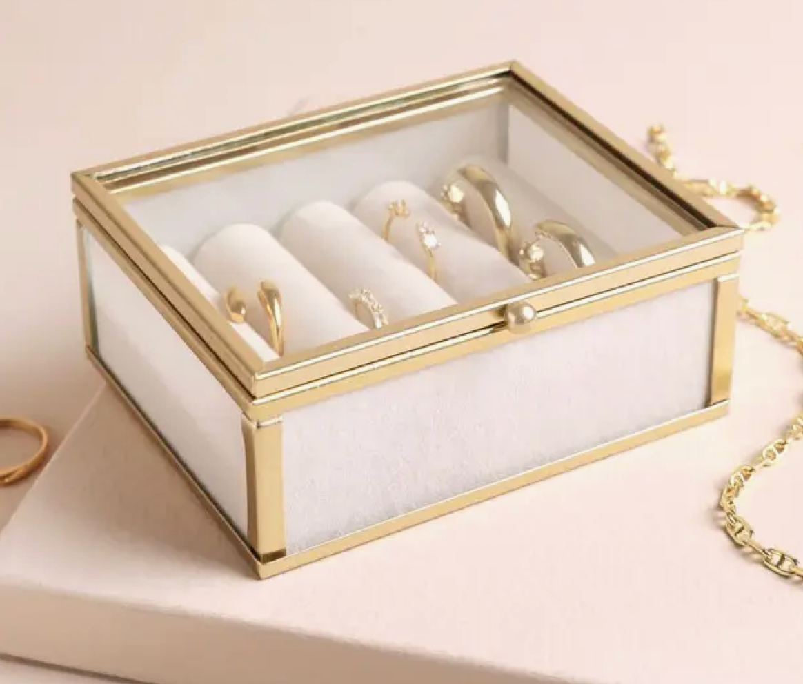 Mini Glass Jewellery Box in Gold