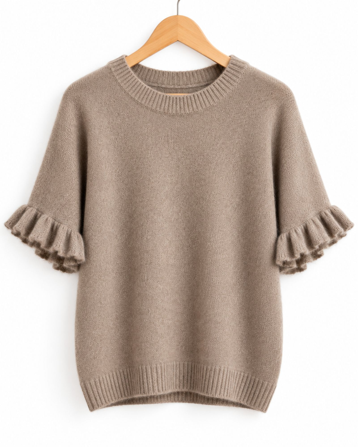 Alpaca Blend Frill Sleeve Knit – Mocha