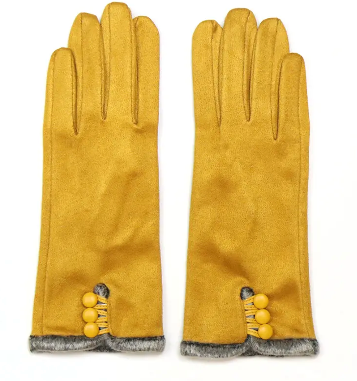 Mustard faux suede with button detail gloves