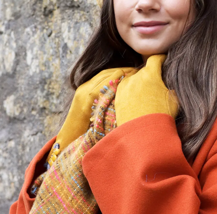 Mustard faux suede with button detail gloves