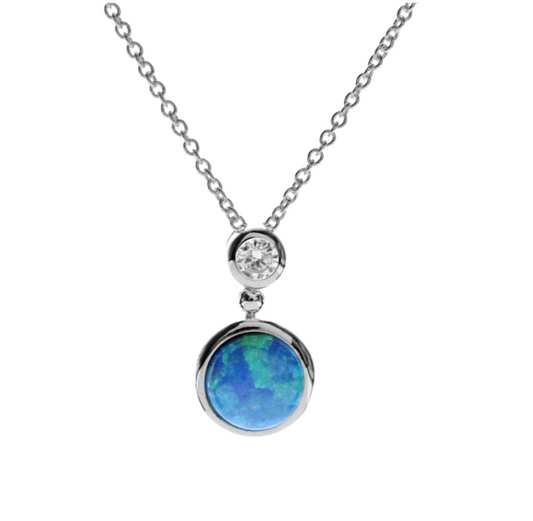 Simple Round Blue Opalique & Cubic Zirconia Necklace