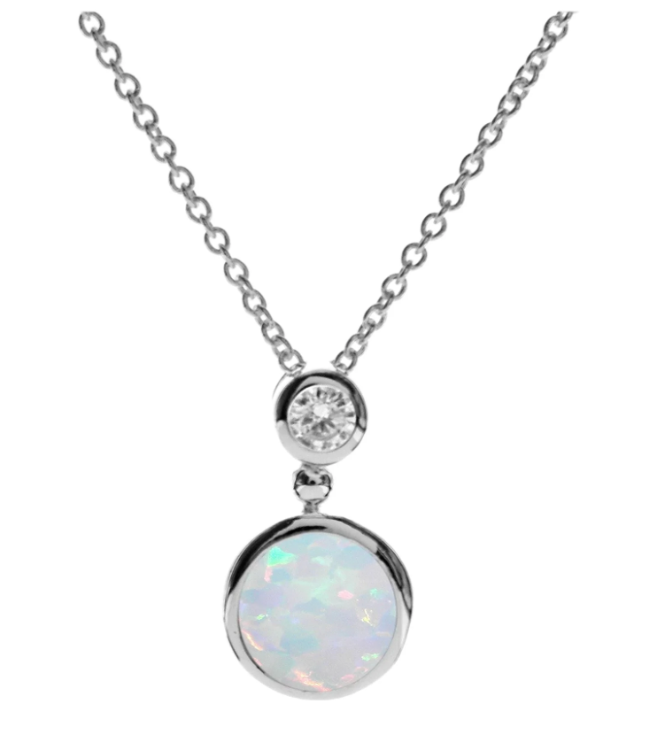 Simple Round White Opalique & Cubic Zirconia Necklace