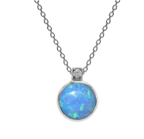 Round Blue Opalite & Cubic Zirconia Necklace