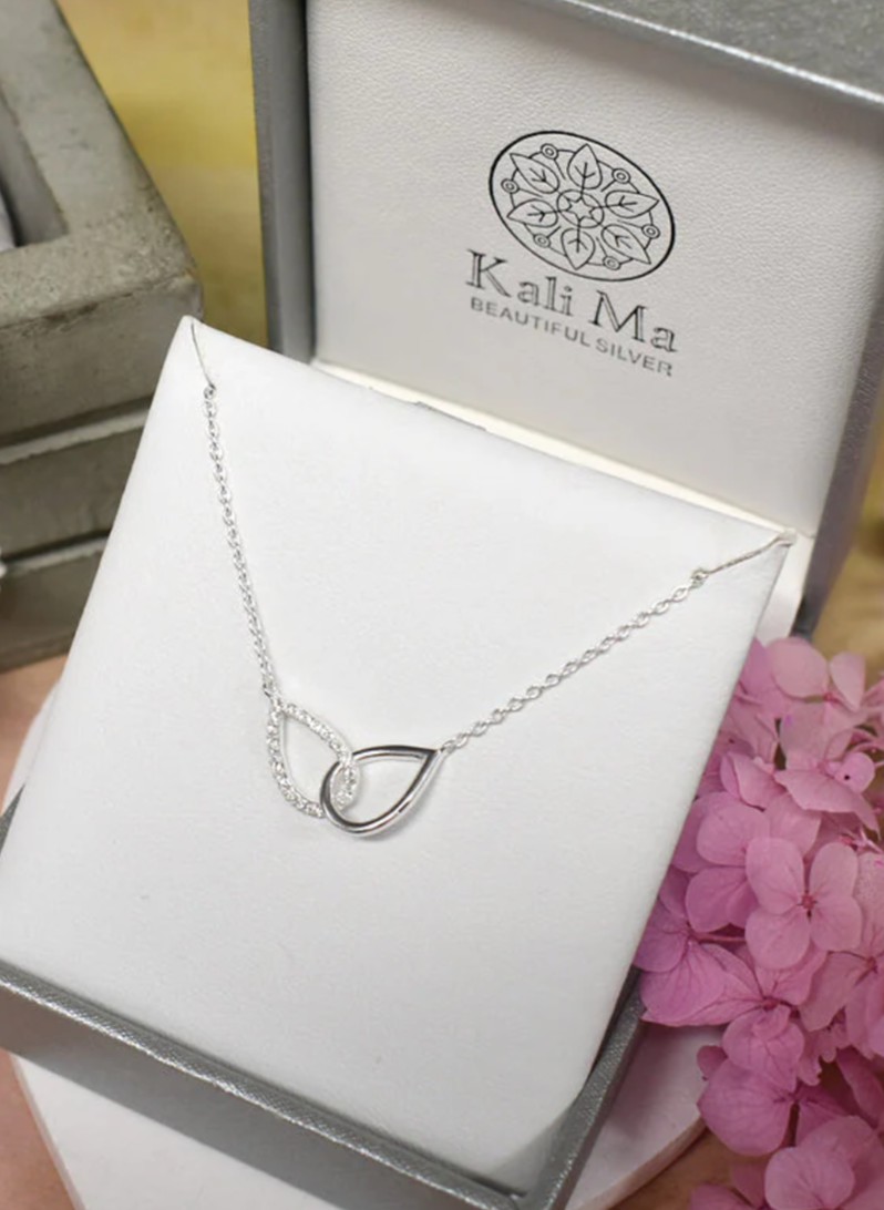 Linked Teardrops Sterling Silver Necklace with Cubic Zirconia
