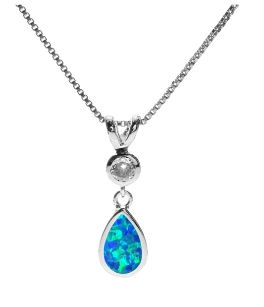 Teardrop Blue Opalique & Cubic Zirconia Necklace