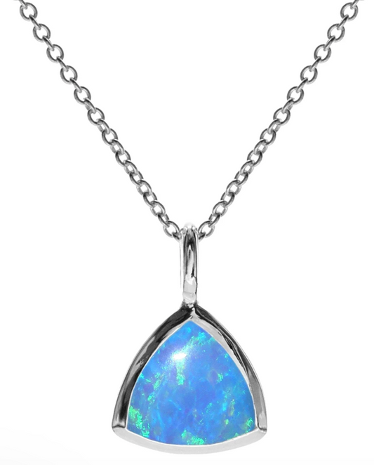 Trillion Cut Blue Opalique & Silver Necklace