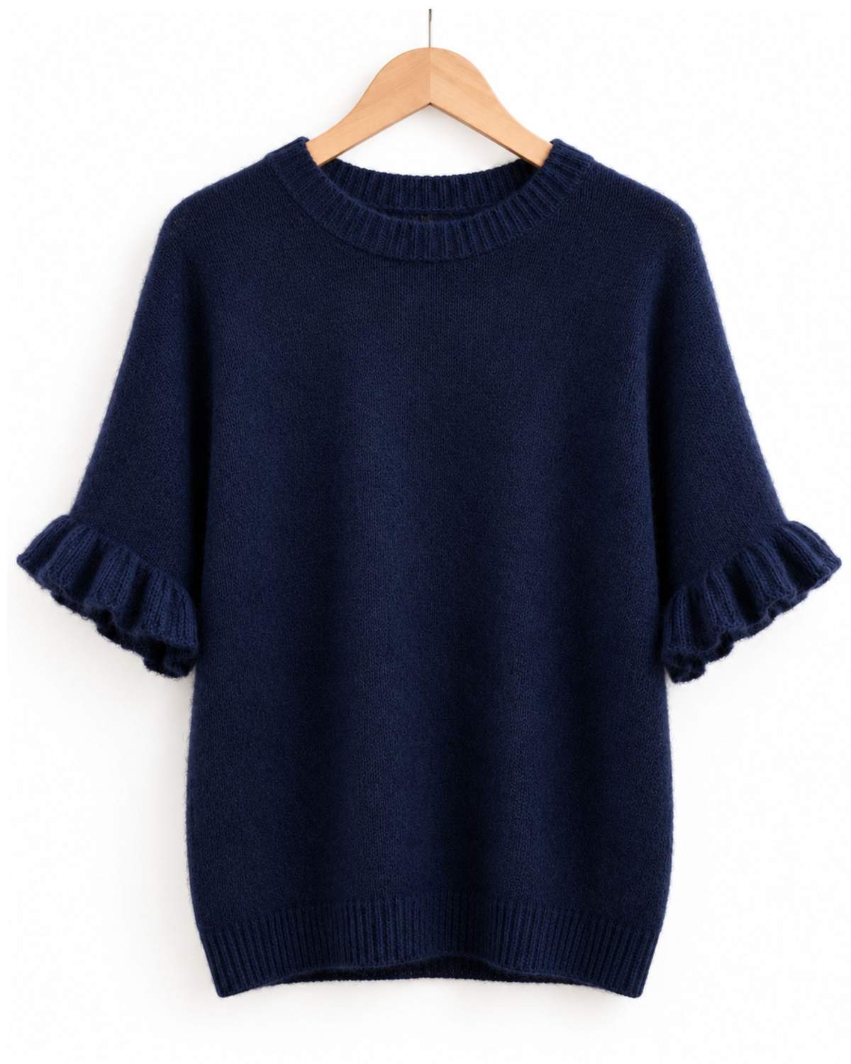 Alpaca Blend Frill Sleeve Knit – Navy