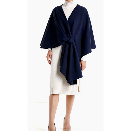 Navy Knot Front Poncho