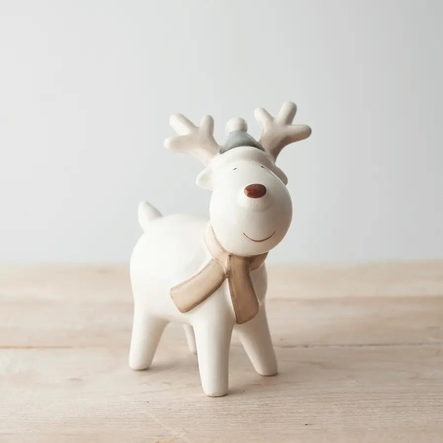 Ceramic Neutral Red Nose Reindeer Christmas Ornament