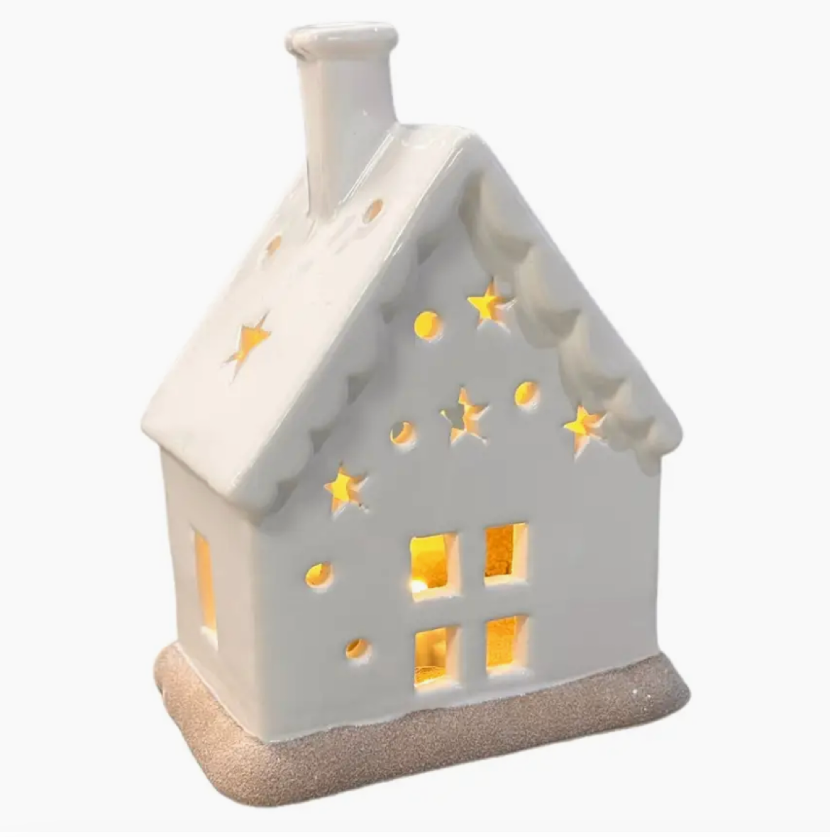 LED Light Up Gingerbread House | White Ceramic | Christmas Village