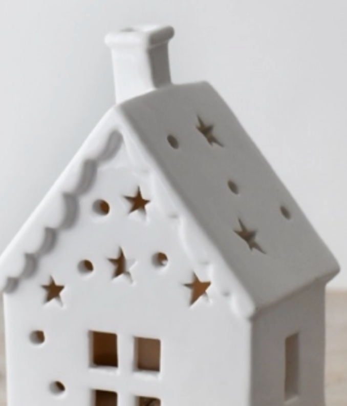 LED Light Up Gingerbread House | White Ceramic | Christmas Village