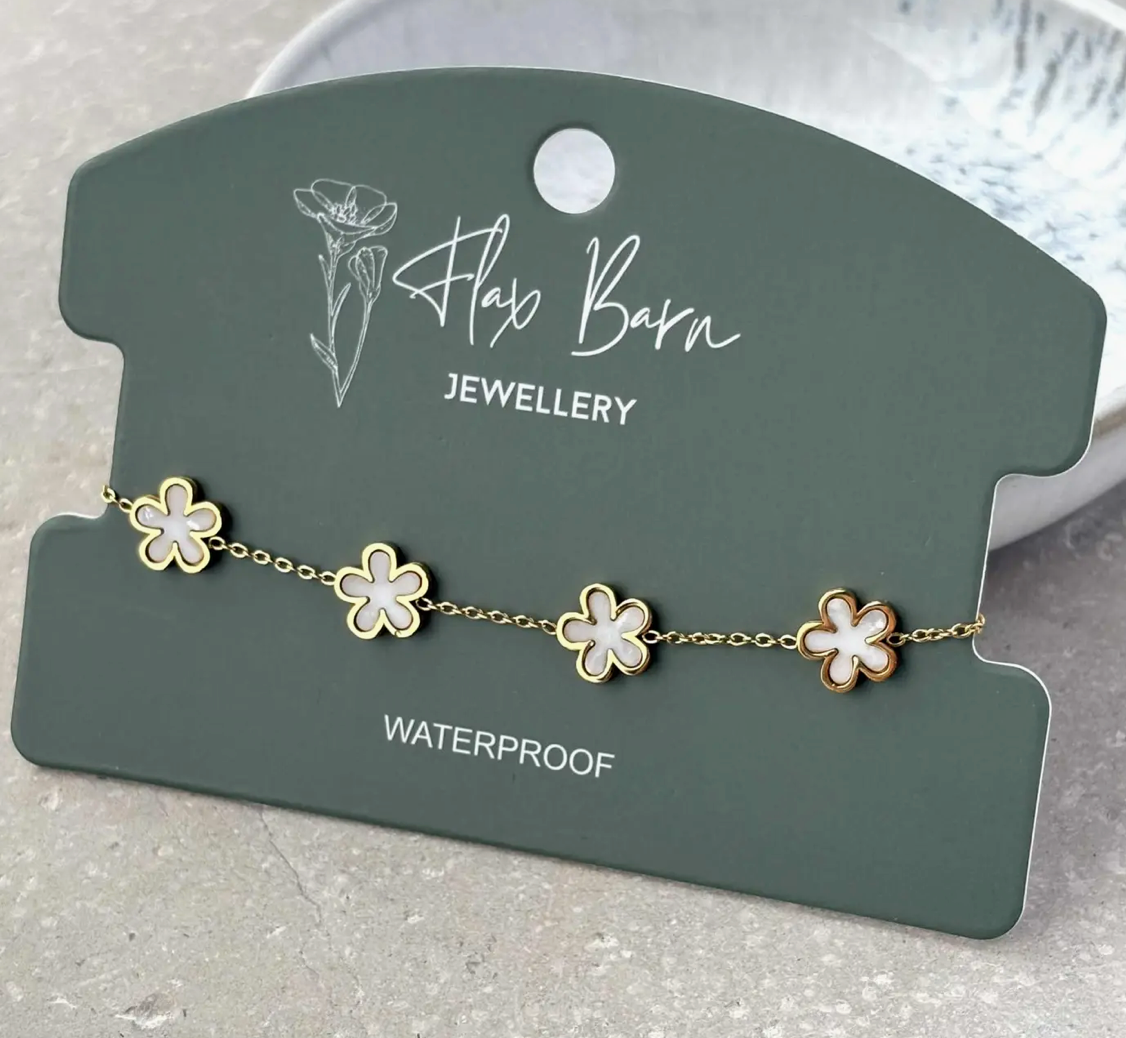 Pearlescent Flower Bracelet | Waterproof Gold Stainless Steel Jewellery