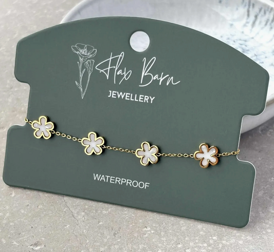Pearlescent Flower Bracelet | Waterproof Gold Stainless Steel Jewellery